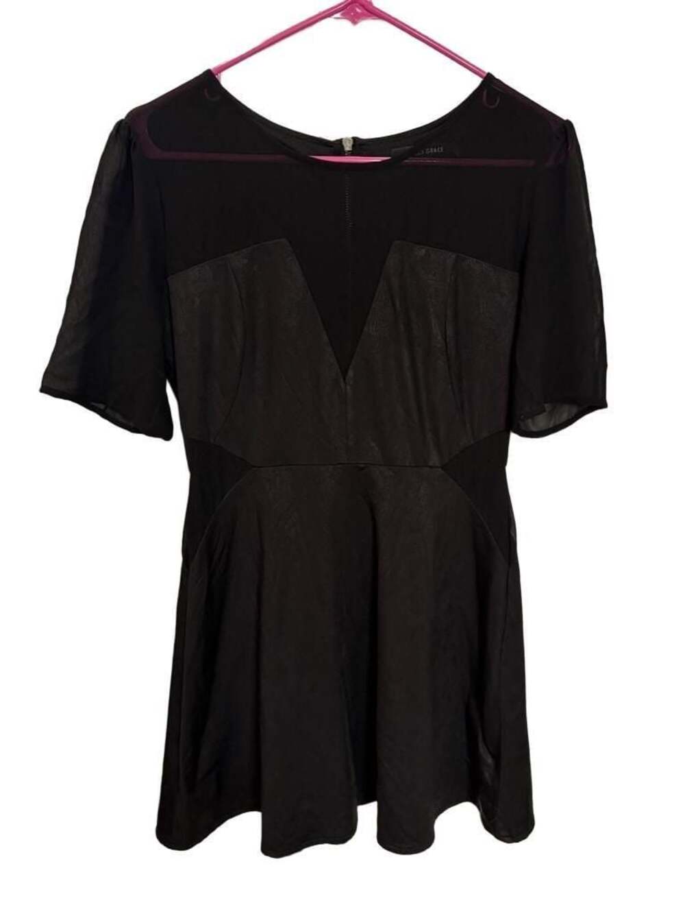 Wells Grace Black Mesh Corset with Faux Leather Fit Flare Mini Dress Whimsygoth